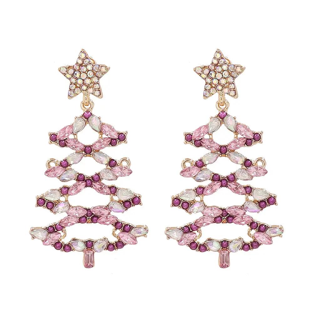 Christmas Tree Rhinestone Alloy Earrings by Trendsi