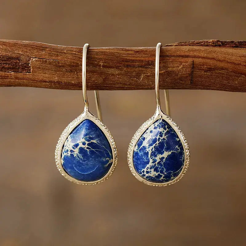 Copper Natural Stone Teardrop Shape Earrings by Trendsi