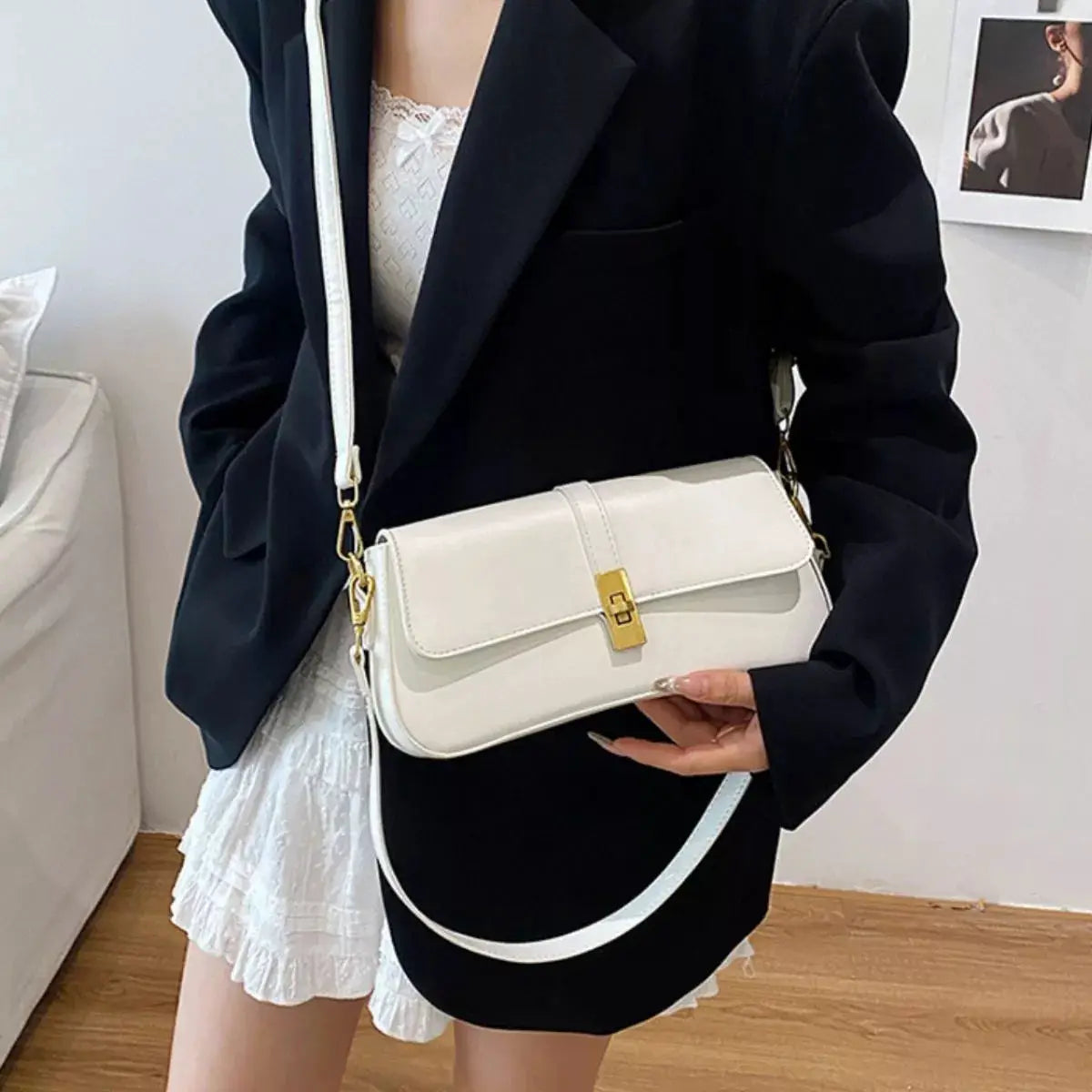 Rectangular Crossbody Bag with Golden Buckle by Trendsi
