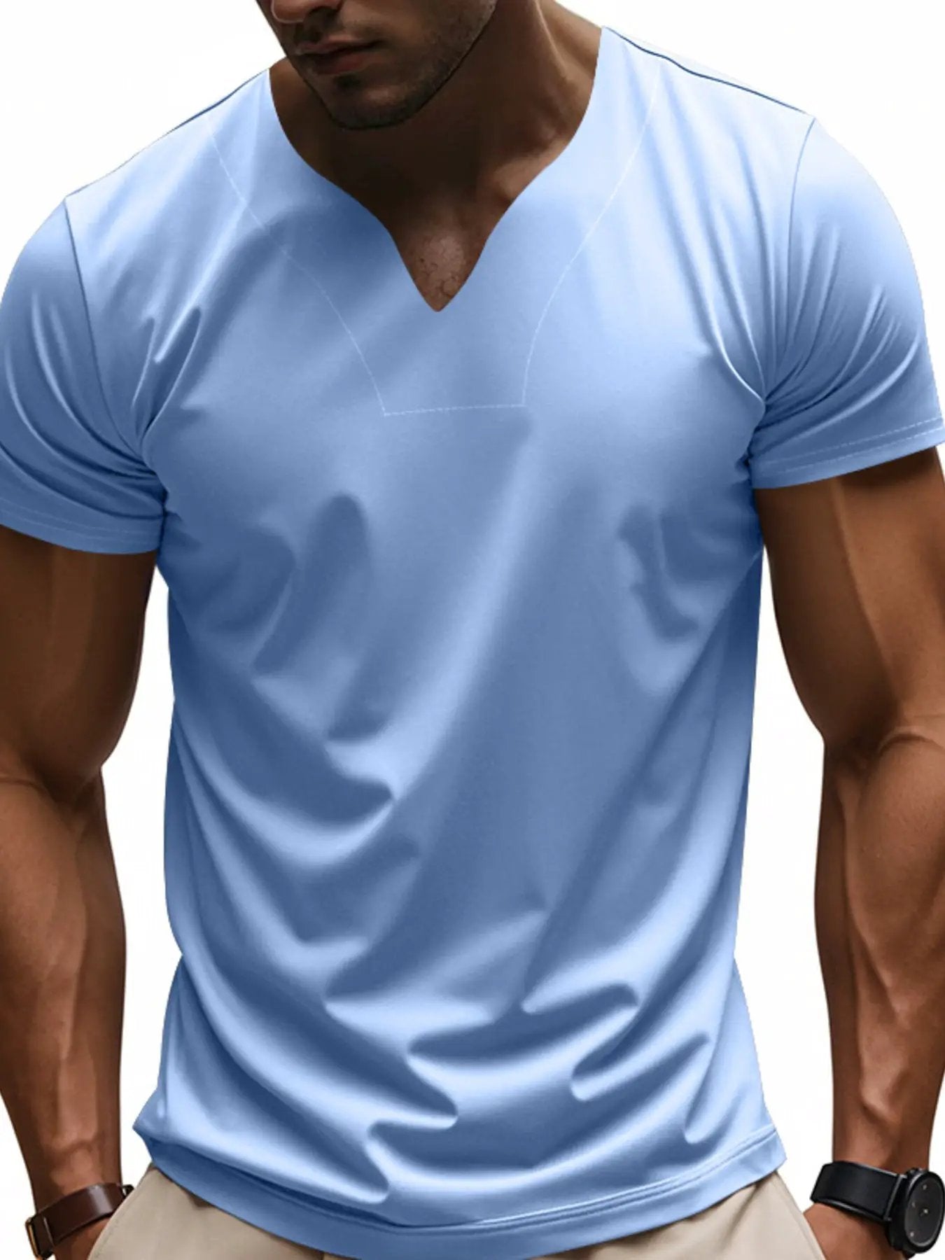 Men's Full Size Casual V-Neck Short Sleeve T-Shirt Plus Size by Trendsi