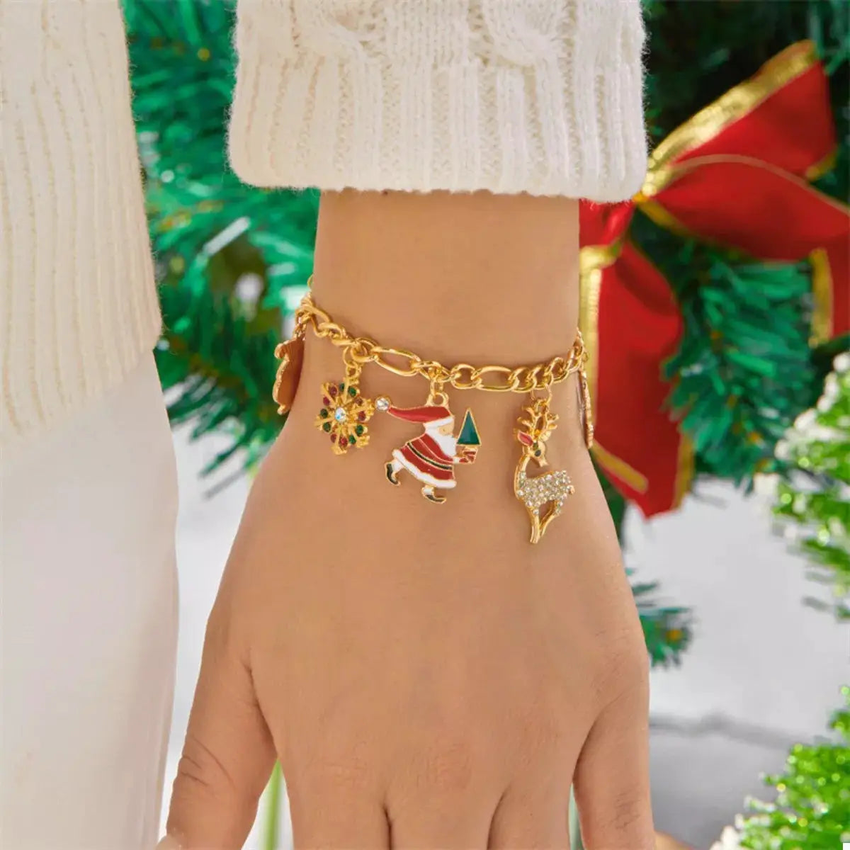 Christmas 18K Gold-Plated Charm Bracelet by Trendsi