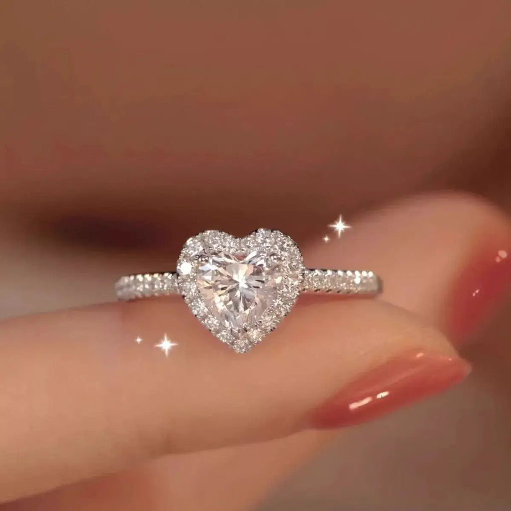 1 Carat Moissanite 925 Sterling Silver Heart Ring by Trendsi