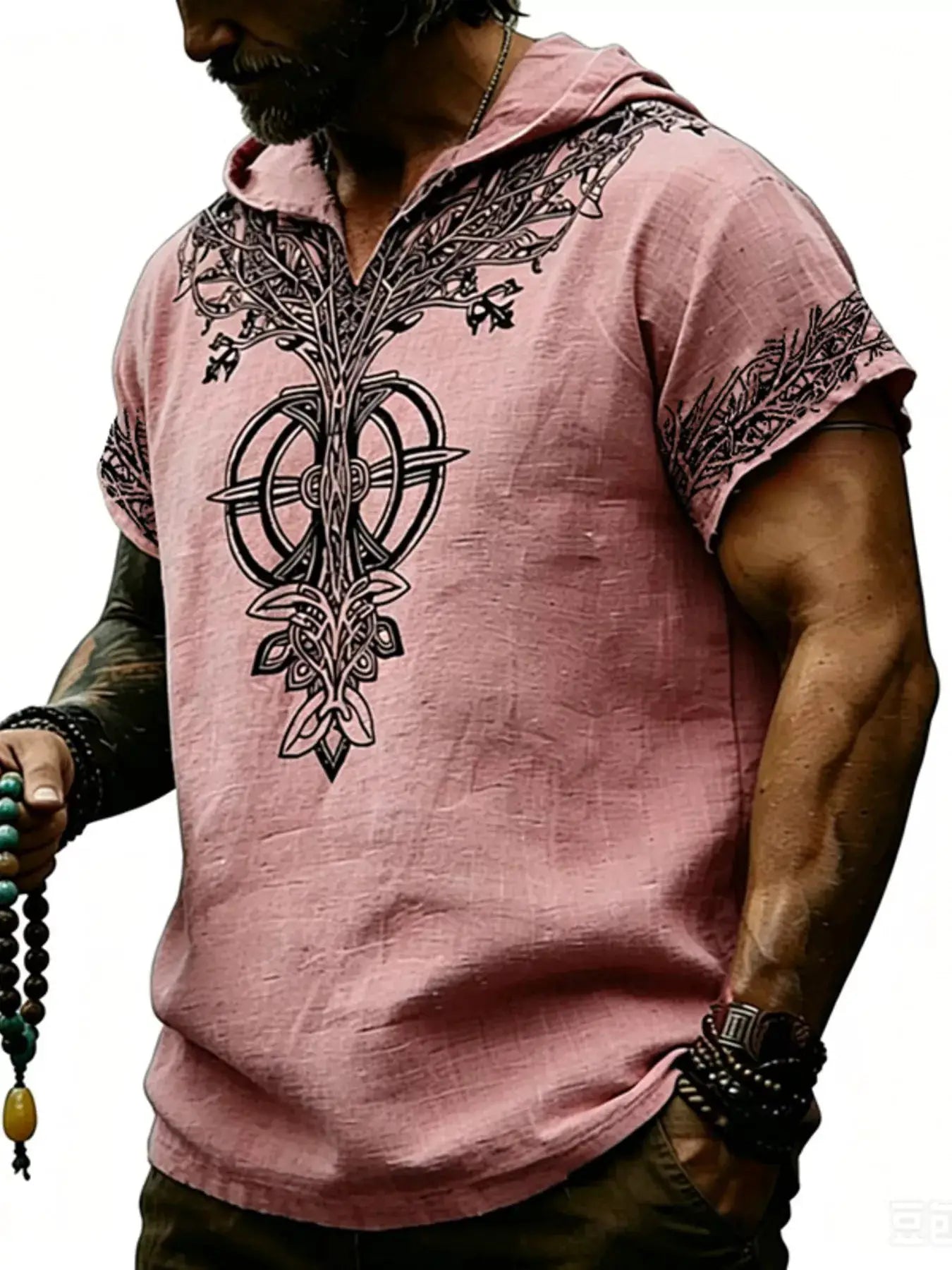 Men's Full Size Printed Hooded Short Sleeve Top Plus Size by Trendsi