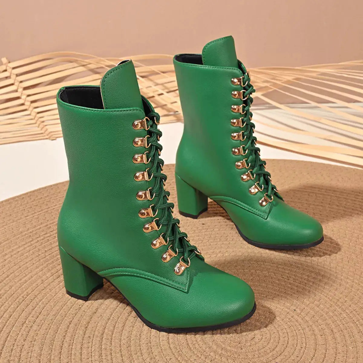 Lace-Up Boots with Block Heel by Trendsi