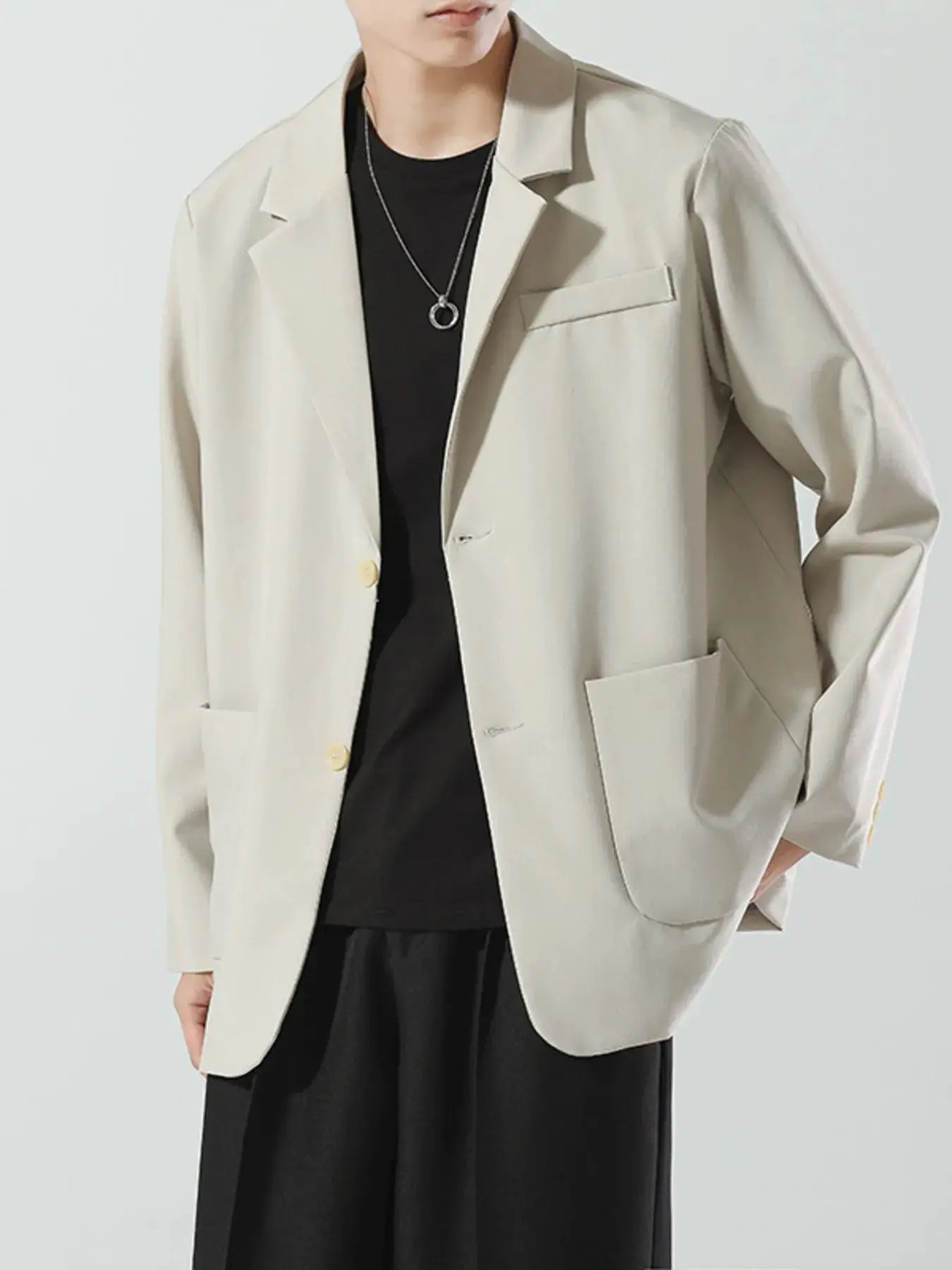 Men's Full Size Lapel Collar Long Sleeve Blazer Plus Size by Trendsi