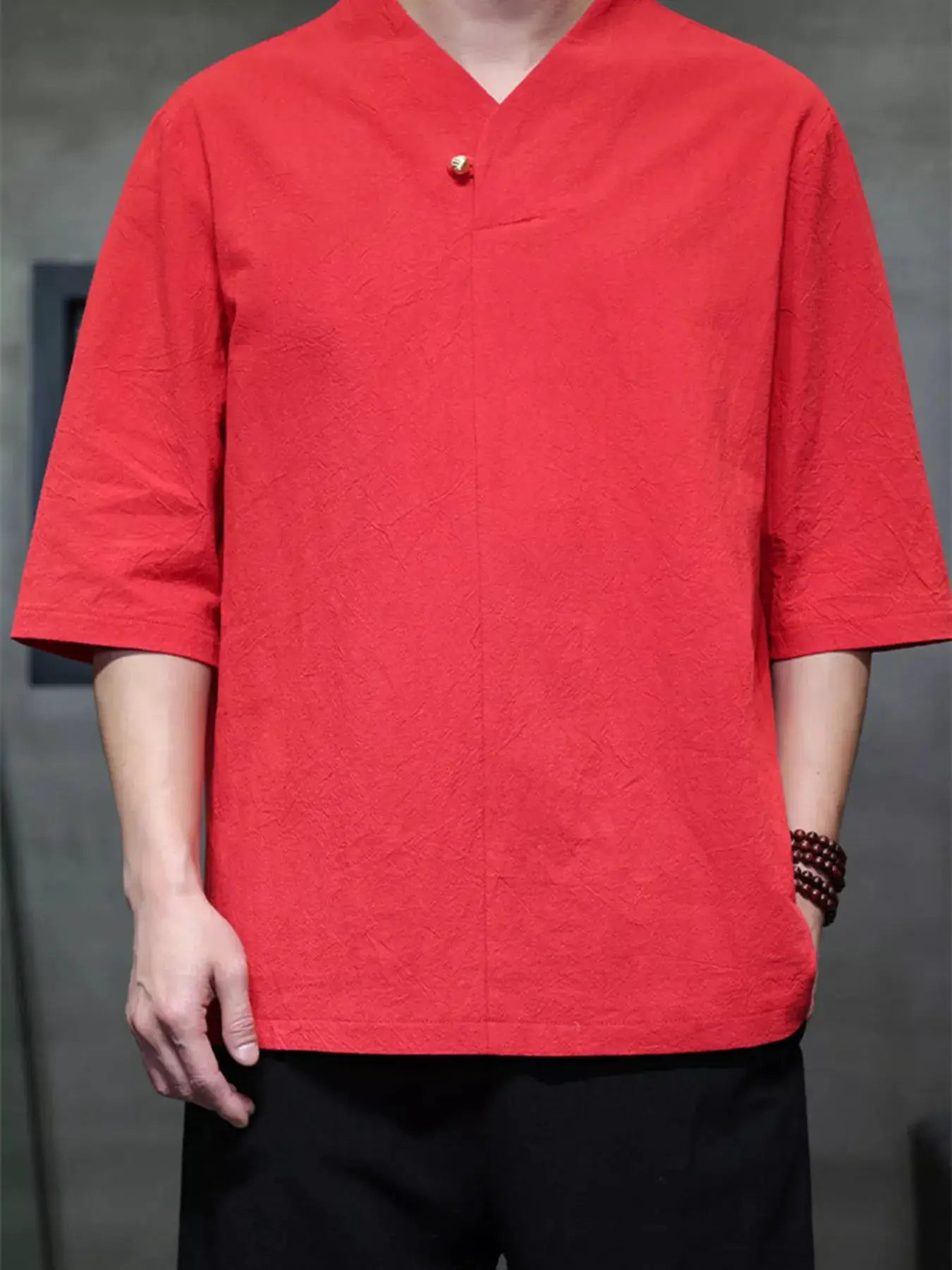 Men's Plus Size Solid Color 3/4 Sleeve Shirt by Trendsi