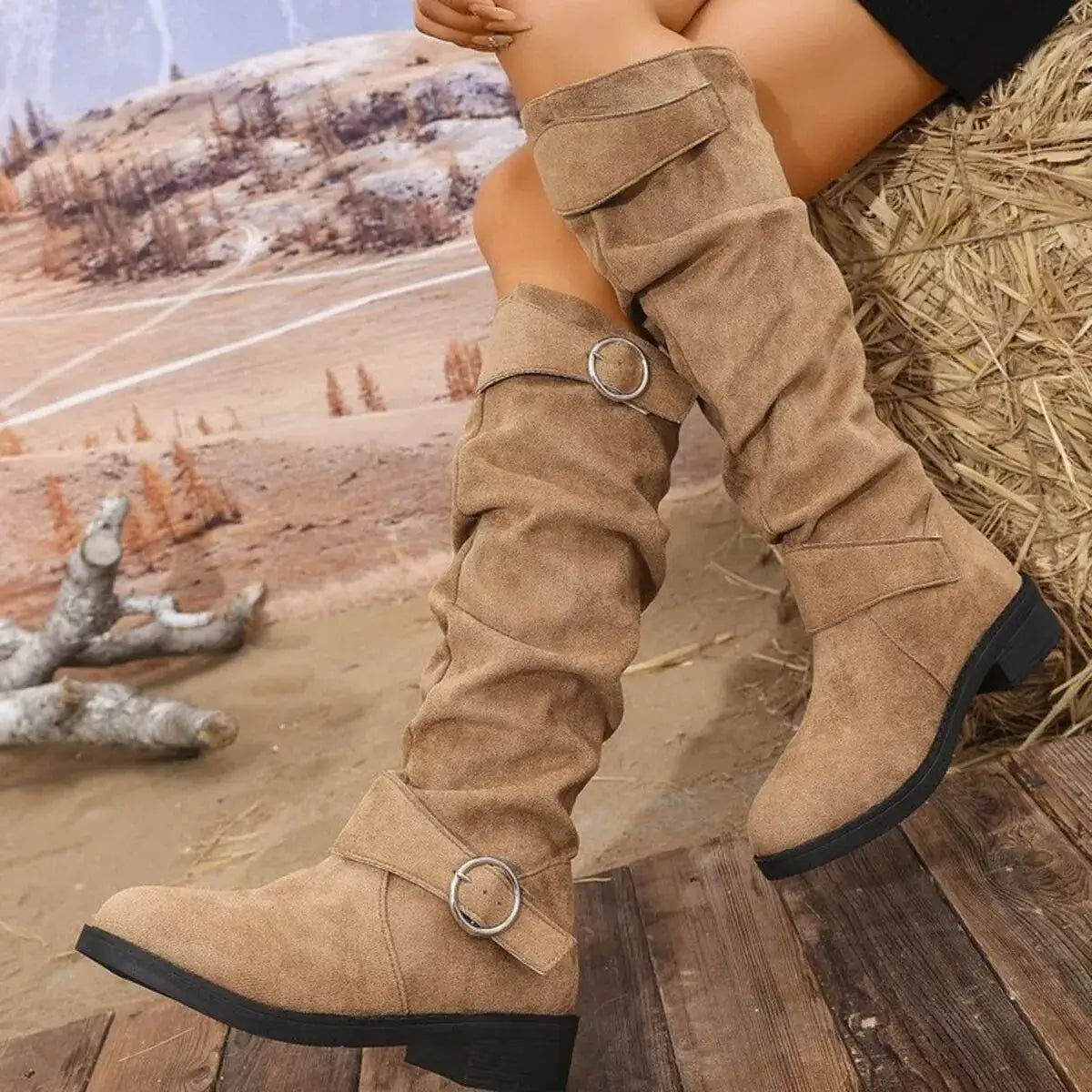 Point Toe Block Heels Slouch Boots by Trendsi