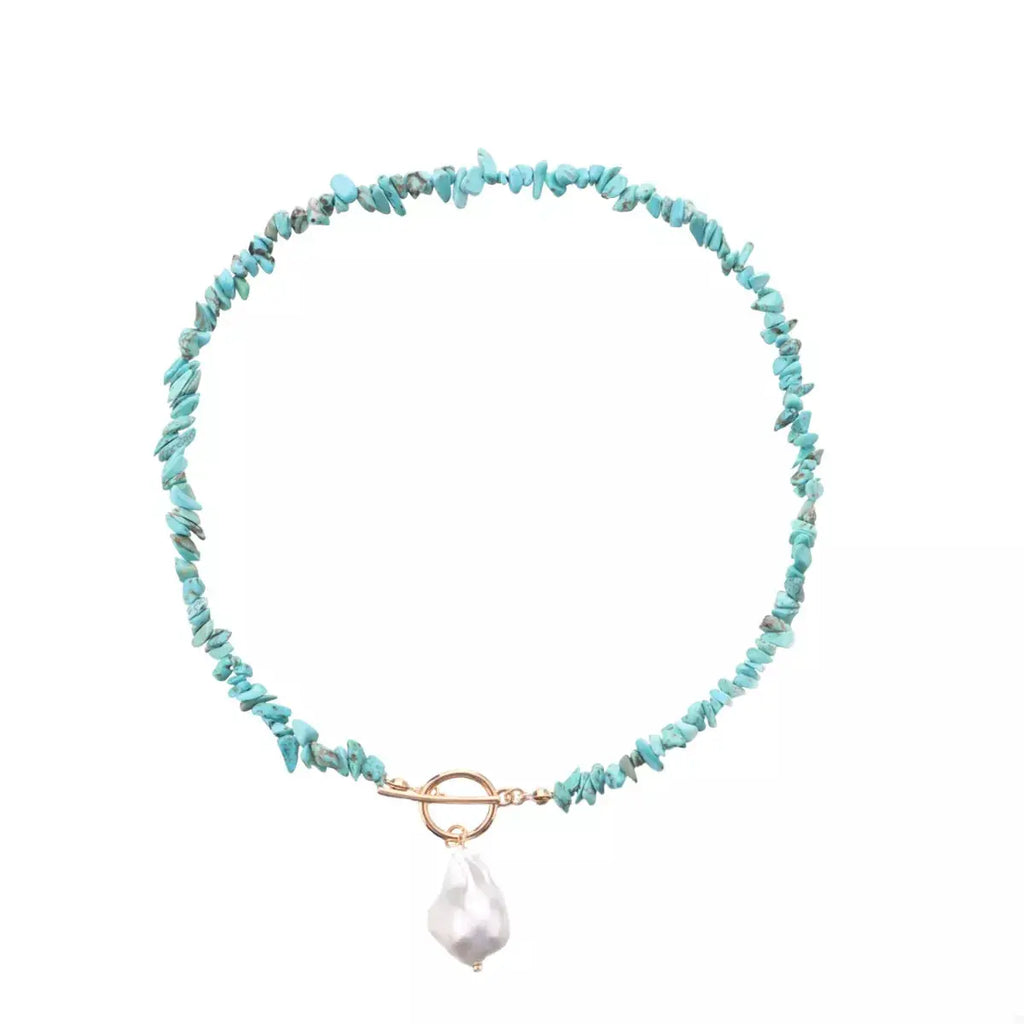 Turquoise Irregular Pearl Necklace by Trendsi