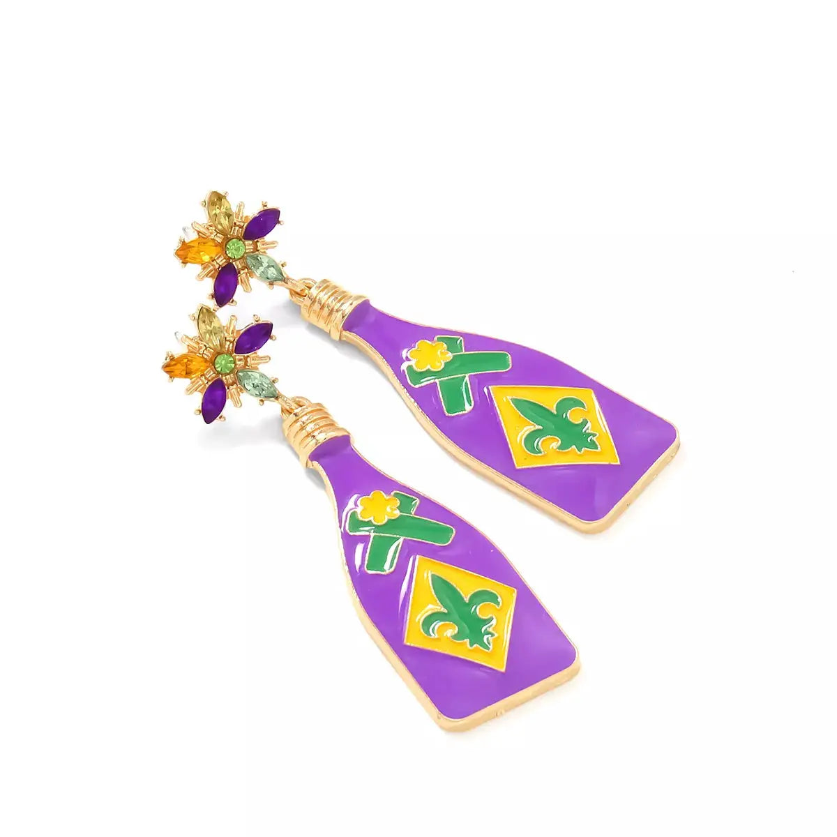 Mardi Gras Bottle Dangle Earrings by Trendsi