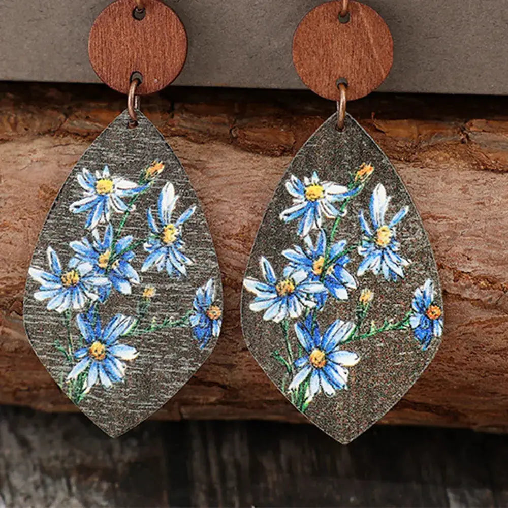 Flower Geometrical Shape Wooden Earrings by Trendsi