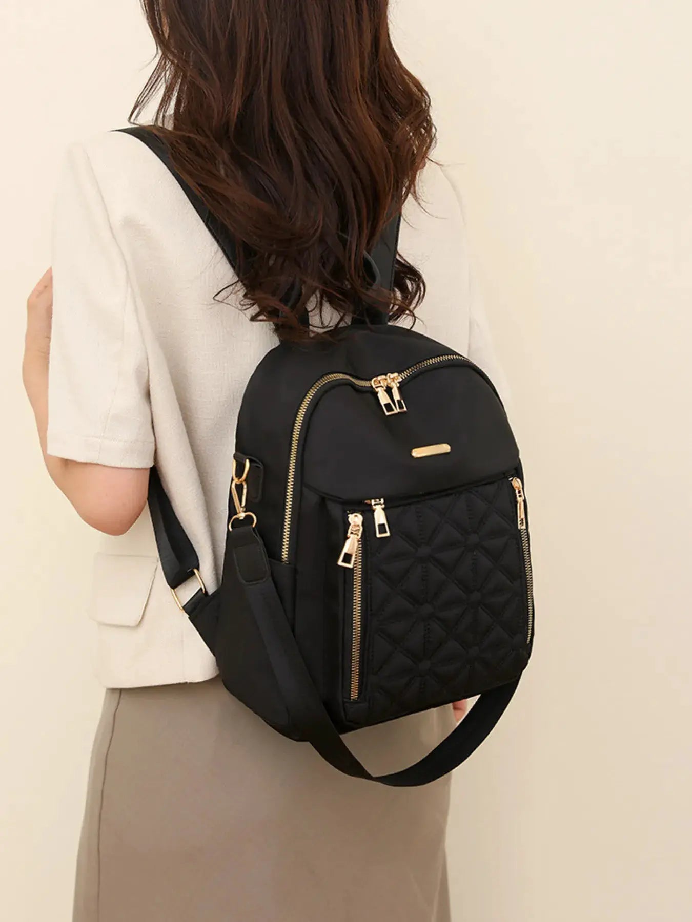 Quilted Oxford Cloth Backpack Bag by Trendsi