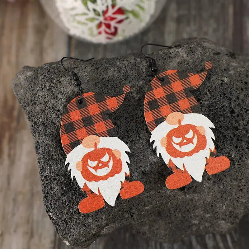 Wooden Dwarfs Pumpkin Dangle Earrings by Trendsi