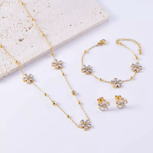 18K Gold-Plated Flower Jewelry Set by Trendsi