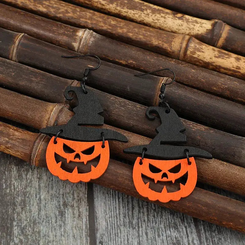 Wooden Pumpkin Shape Earrings by Trendsi