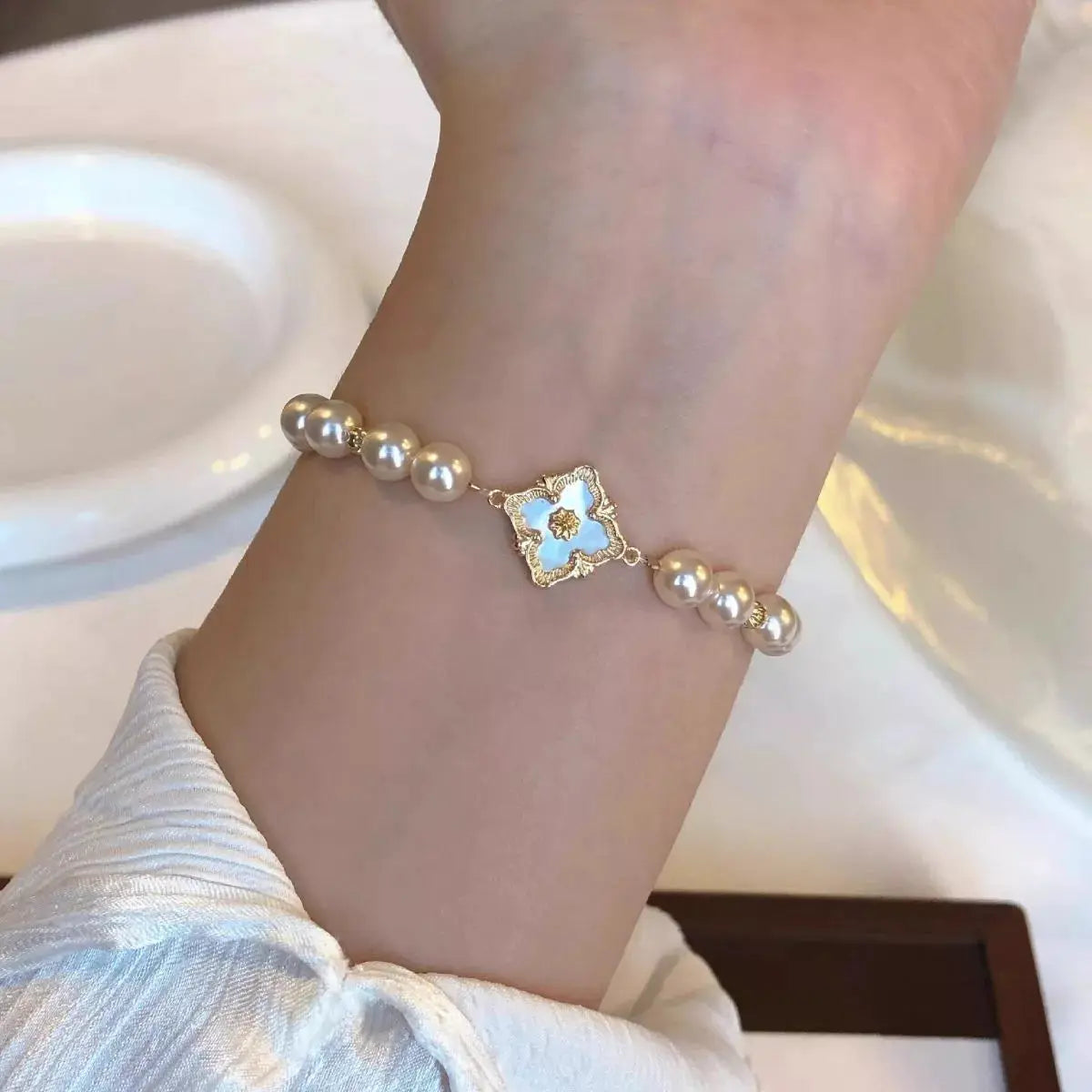 18K Gold-Plated Pearl Bracelet by Trendsi