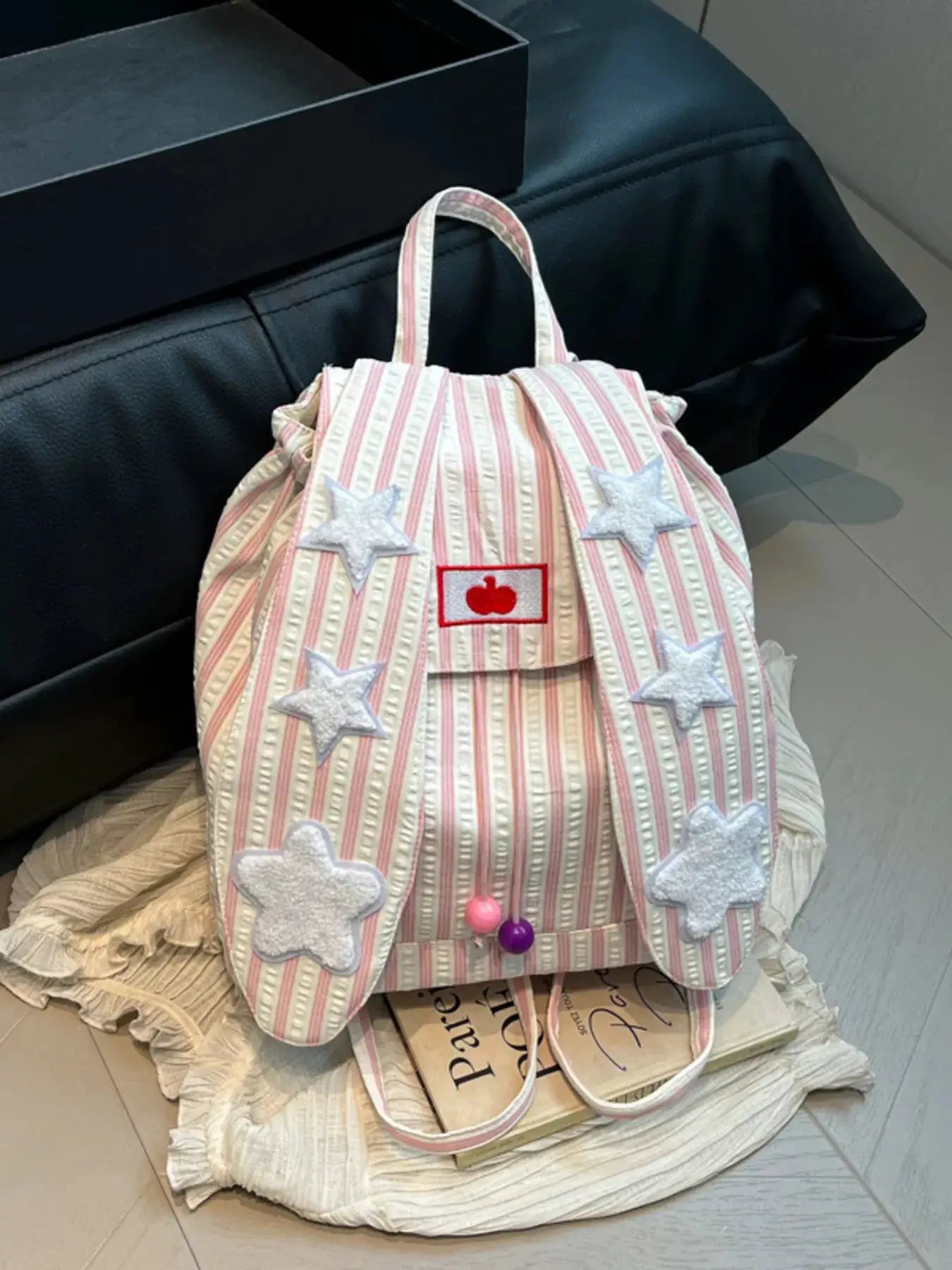 Striped Star Bunny Ear Backpack Bag by Trendsi