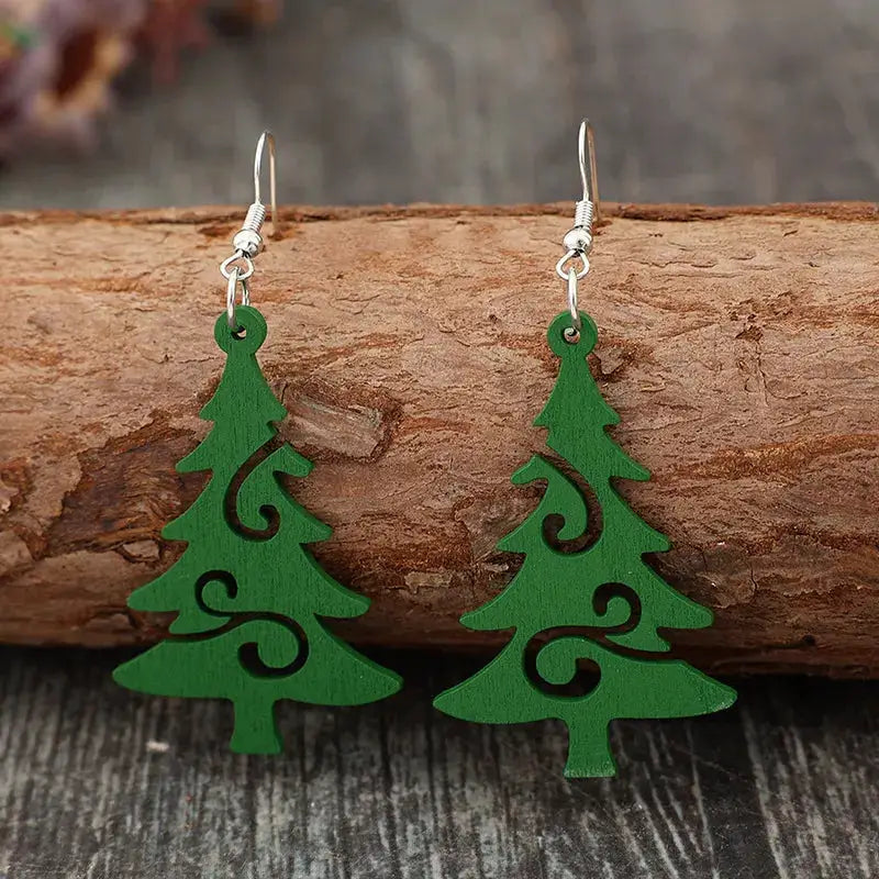 Christmas Tree Wooden Earrings by Trendsi