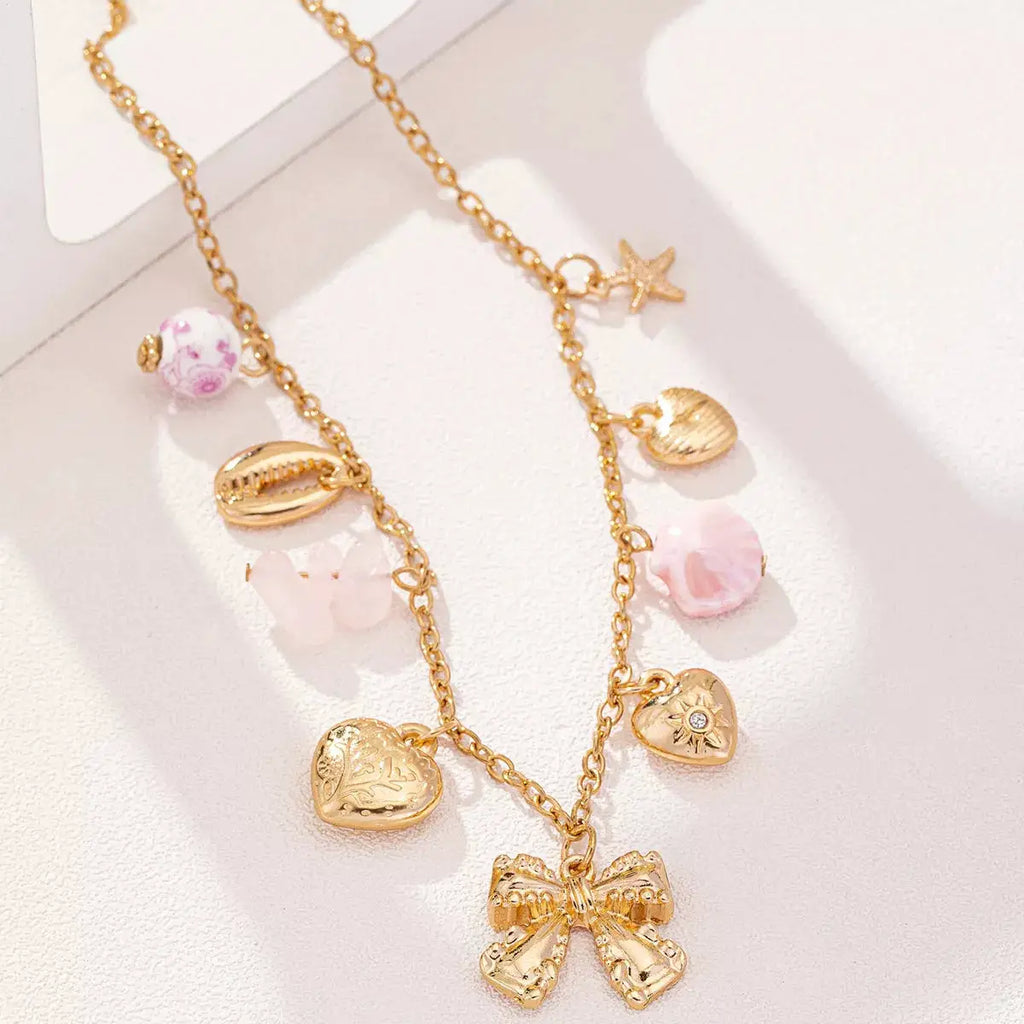 Heart and Butterfly Bow Ocean Multi-Pendant Necklace by Trendsi