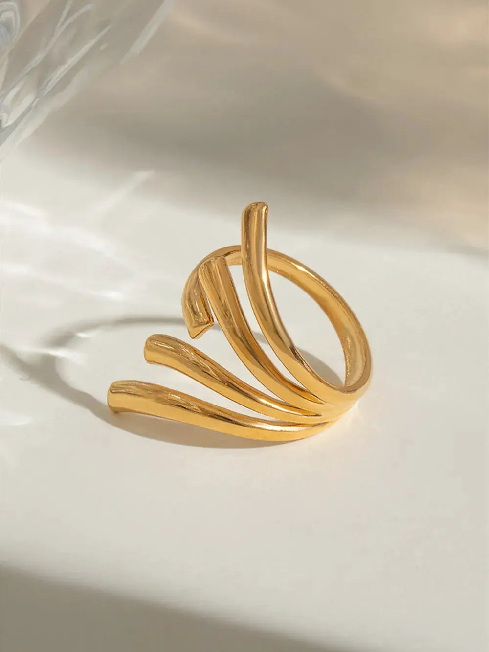 18K Gold-Plated Stainless Steel Irregular Open Ring by Trendsi