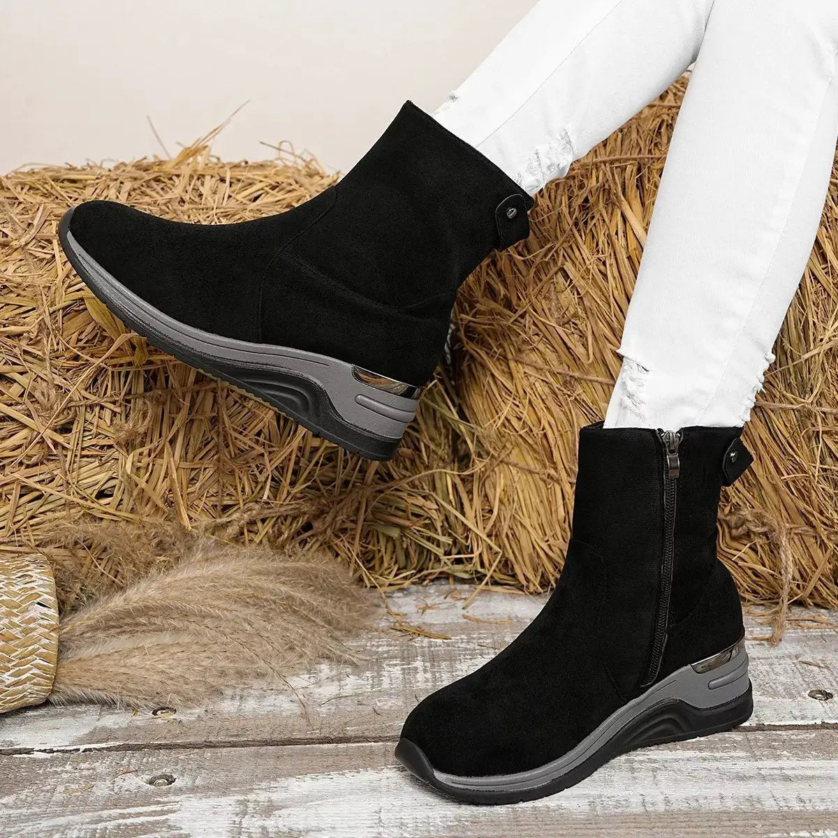 Suede Ankle Boots with Wedge Heel by Trendsi