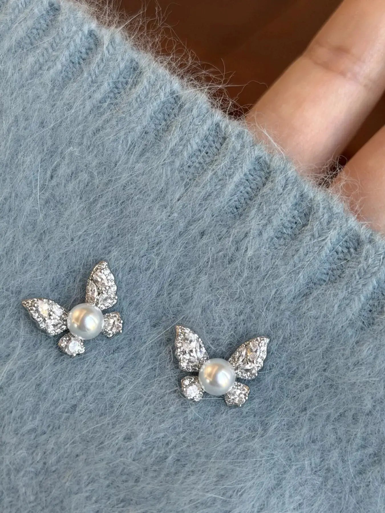 Butterfly Pearl Stud Earrings by Trendsi