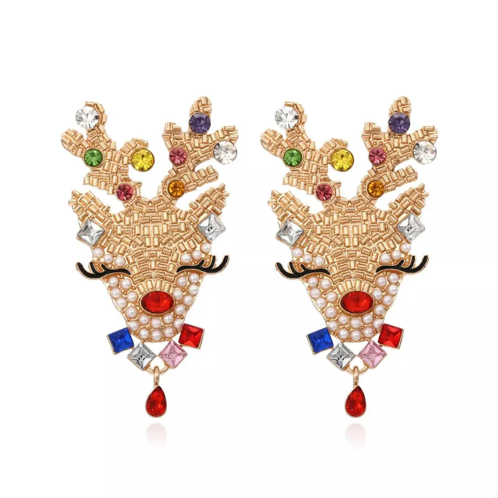 Christmas Reindeer Rhinestone Earrings by Trendsi