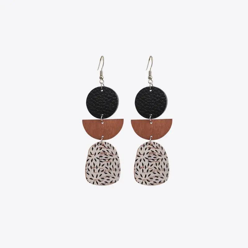 Leather & Wood Drop Earrings by Trendsi