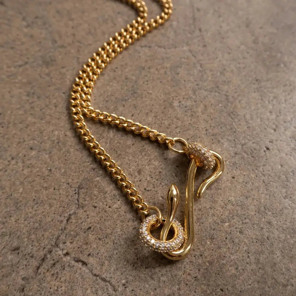 18K Gold-Plated Copper Inlaid Zircon Necklace by Trendsi