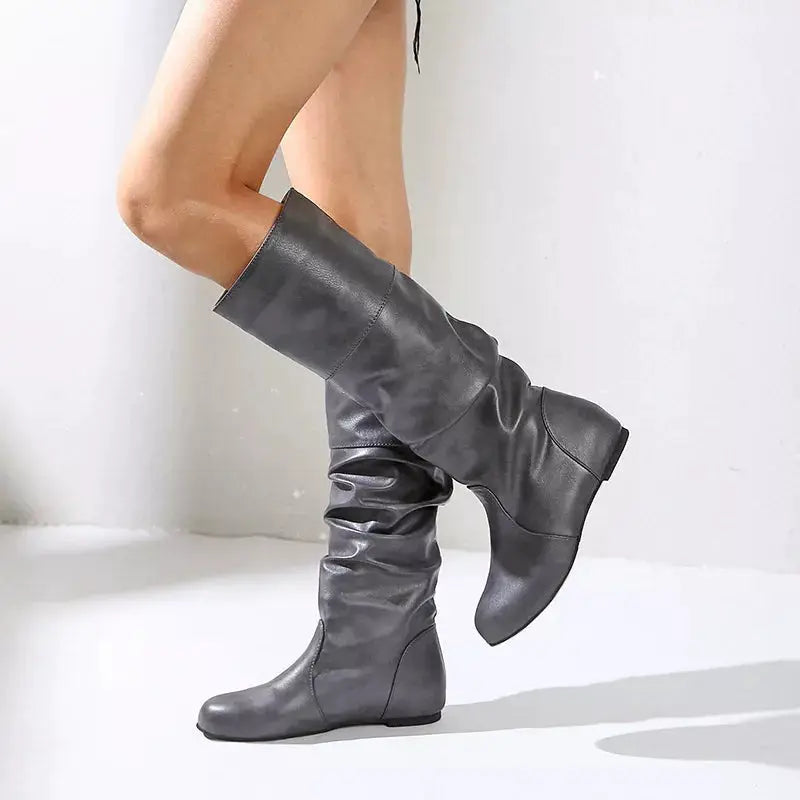 Round Toe Slouch Boots by Trendsi