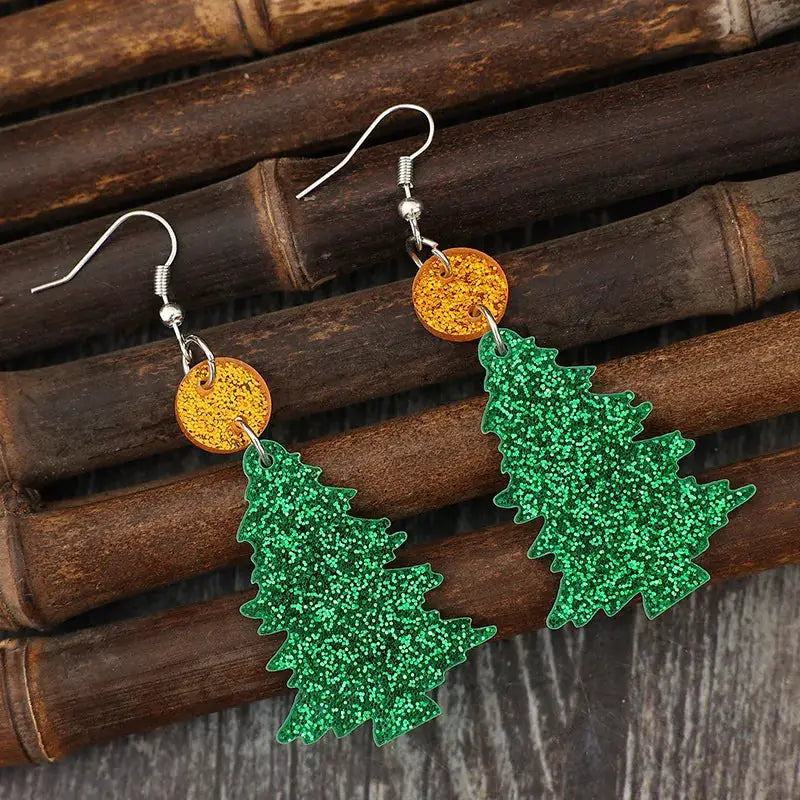 Glitter Acrylic Tree Shape Earrings by Trendsi
