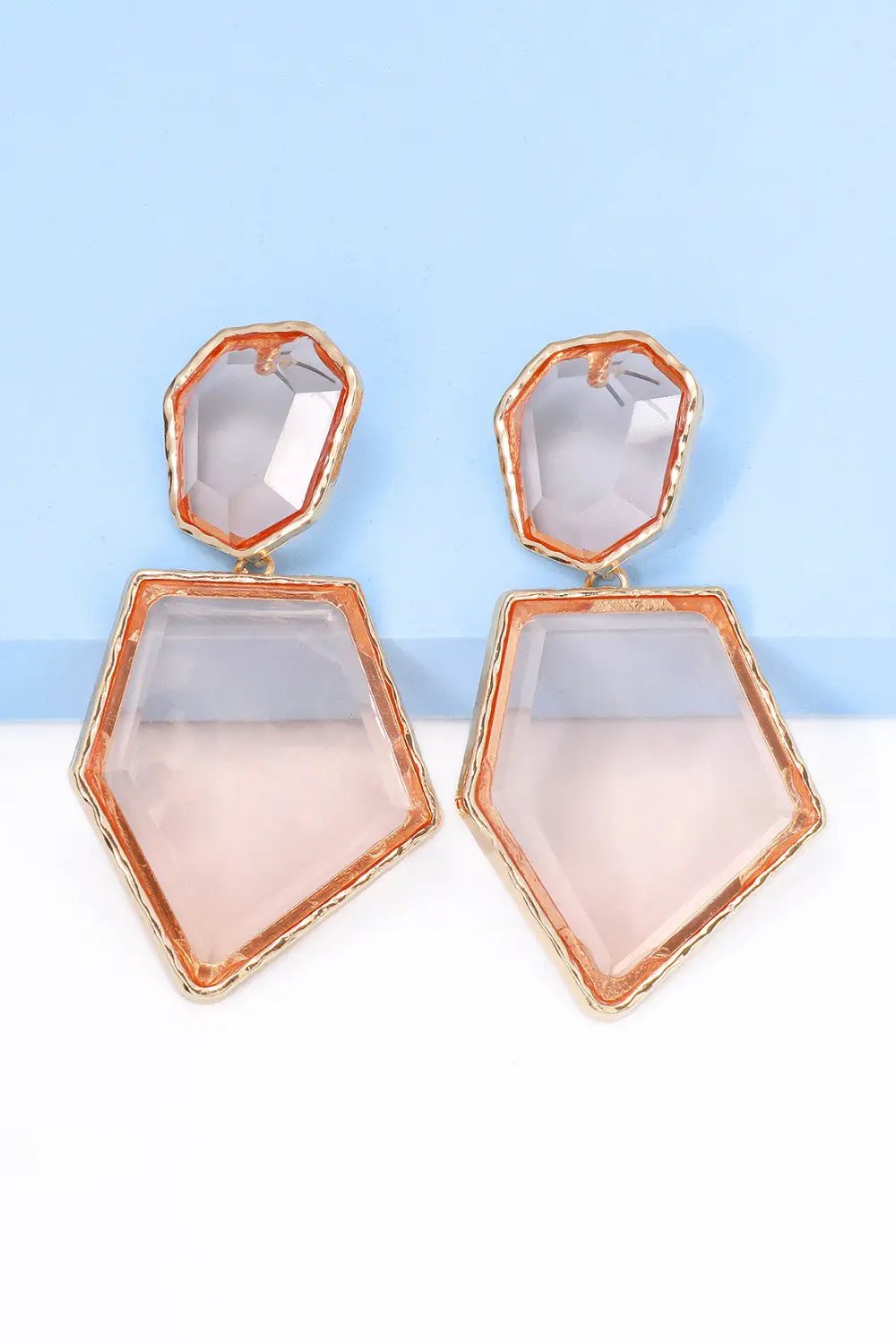 Geometrical Shape Zinc Alloy Frame Resin Dangle Earrings by Trendsi
