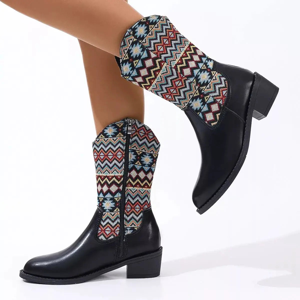 Point Toe Block Heels Boots by Trendsi