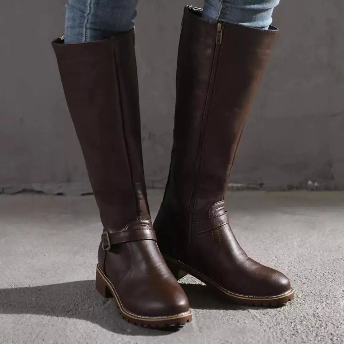 Round Toe Block Heels Boots by Trendsi