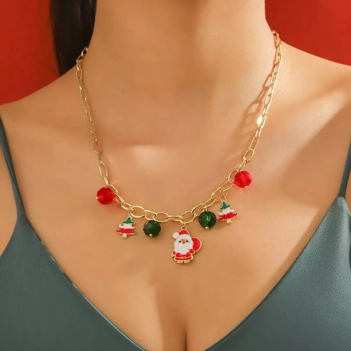 18K Gold-Plated Alloy Christmas Necklace by Trendsi
