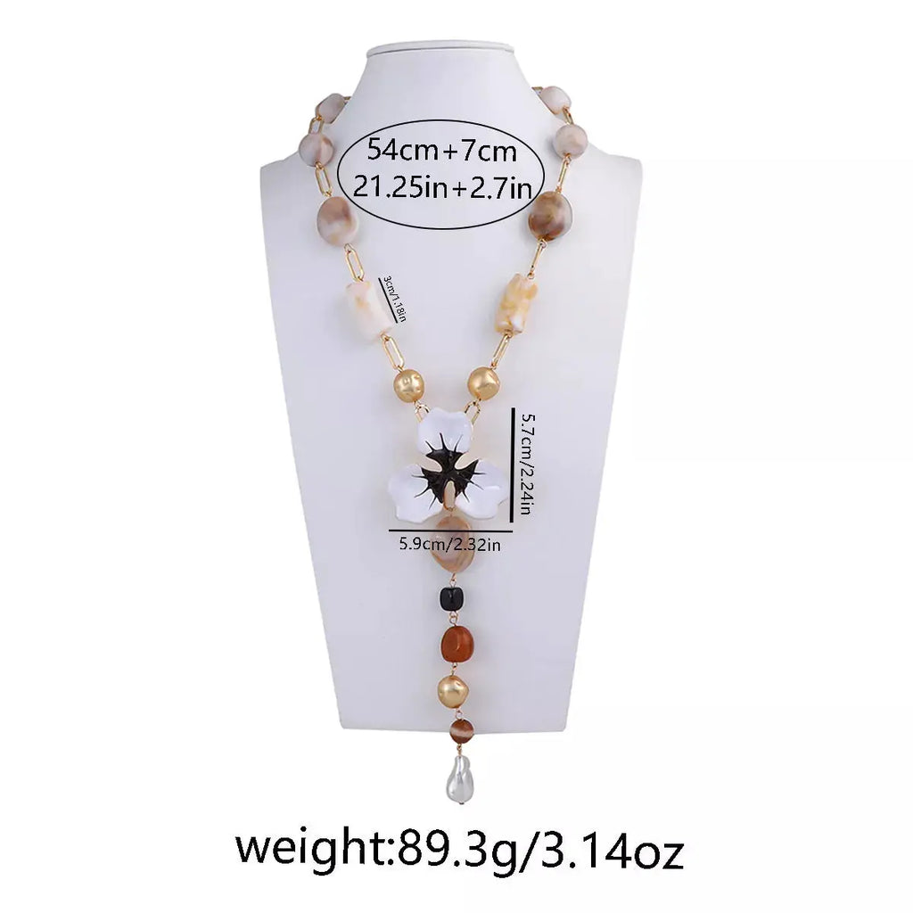 Alloy Dripping Oil Flower Resin Y-Shaped Necklace by Trendsi