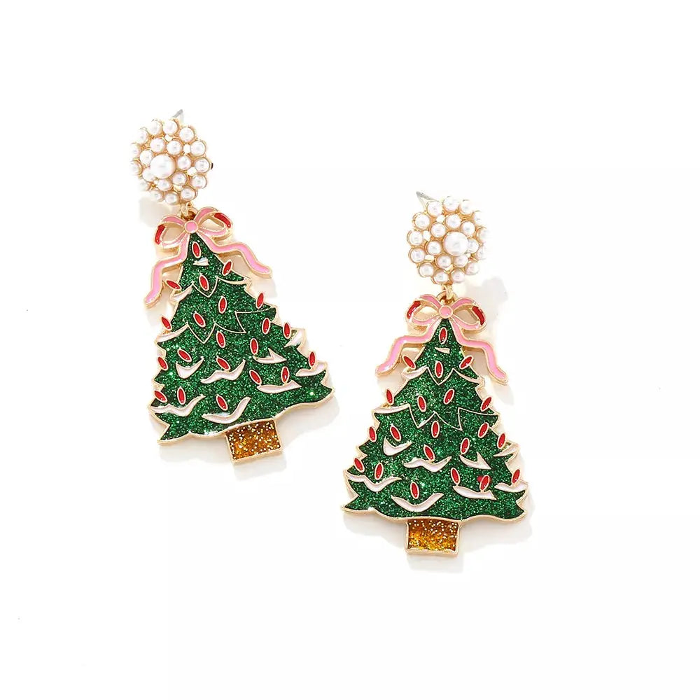 Christmas Tree Dangle Earrings with Pearl by Trendsi