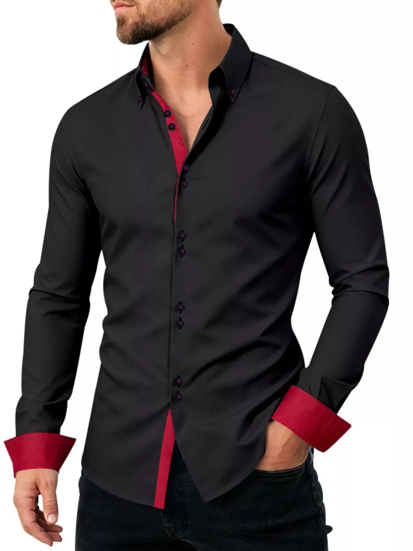 Men's Full Size Slim Fit Contrast Trim Shirt Plus Size by Trendsi