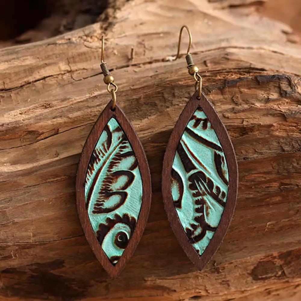 Geometrical Shape Wooden Dangle Earrings by Trendsi