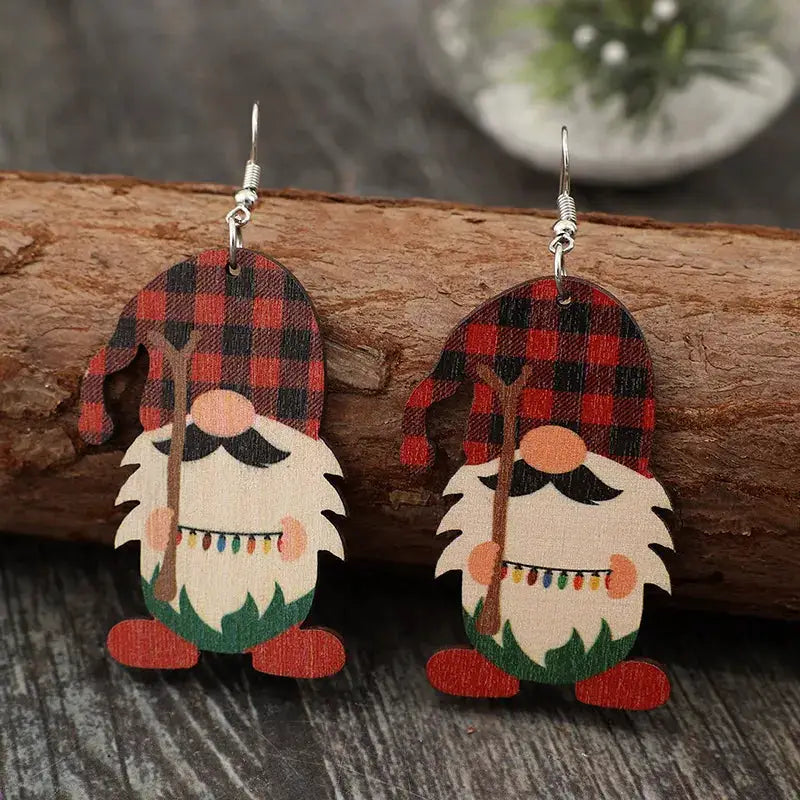 Wooden Pointed Hat Gnome Earrings by Trendsi