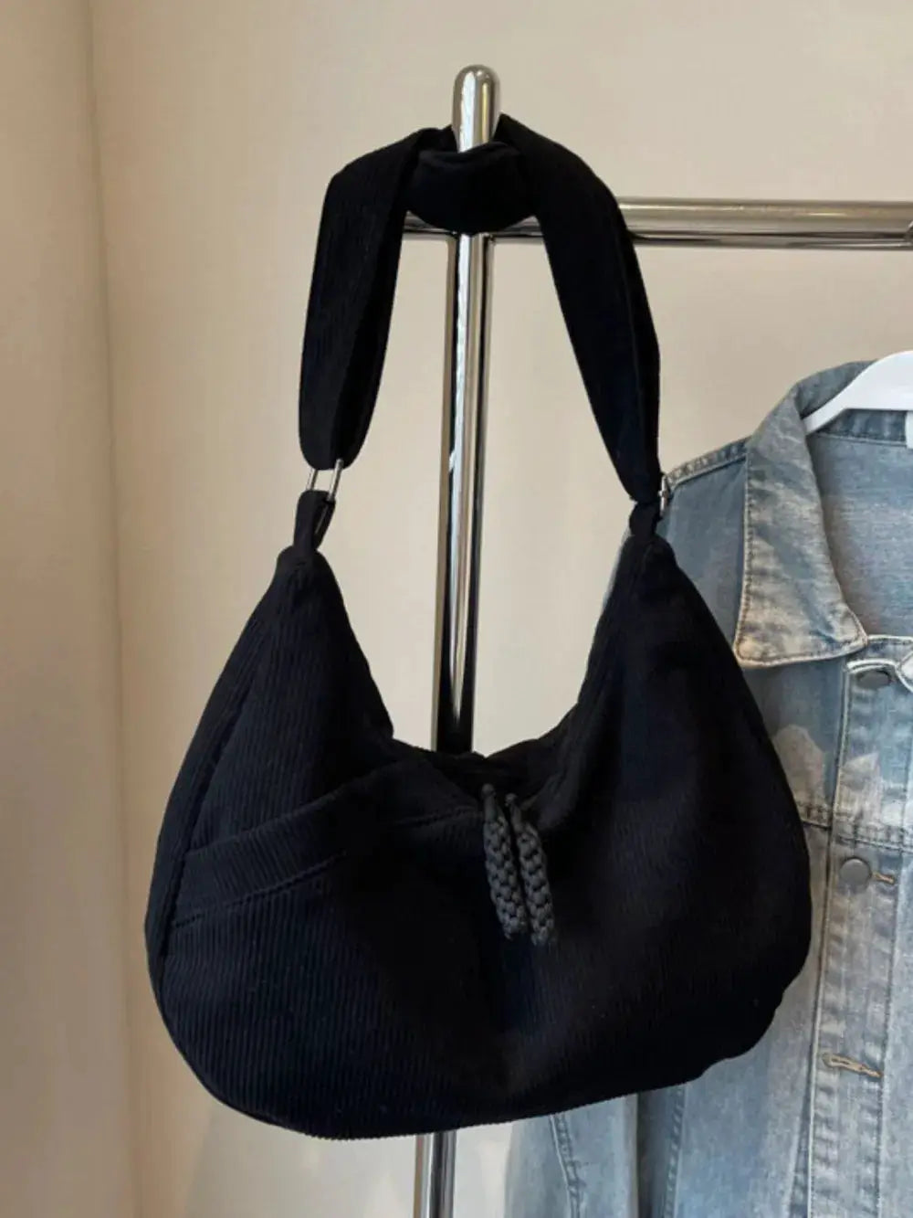 Ribbed Adjustable Strap Shoulder Bag by Trendsi