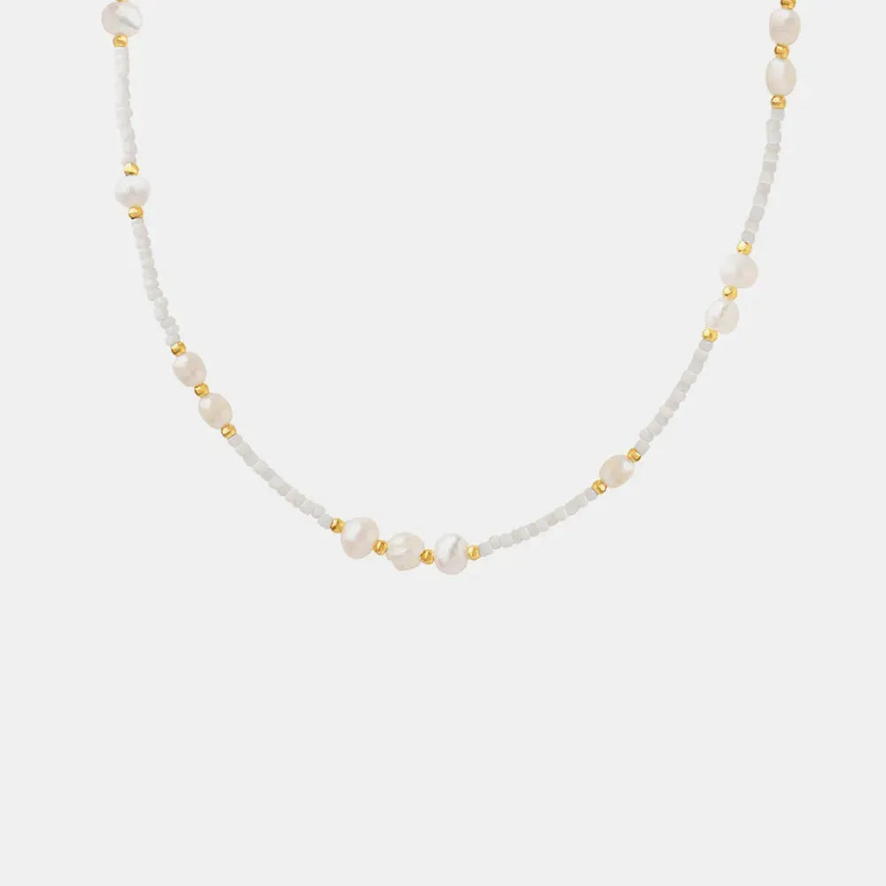 Titanium Steel Glass Bead Pearl Necklace by Trendsi
