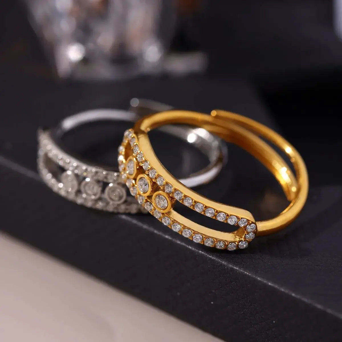 Moving Crystal Bar Necklace and Ring Jewelry Set by Trendsi