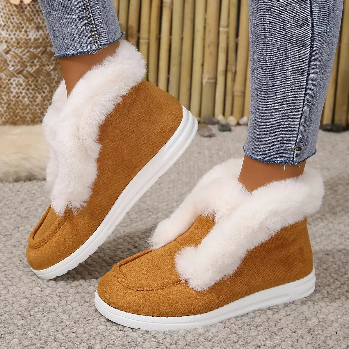 Cozy Fuzzy Trim Ankle Boots by Trendsi