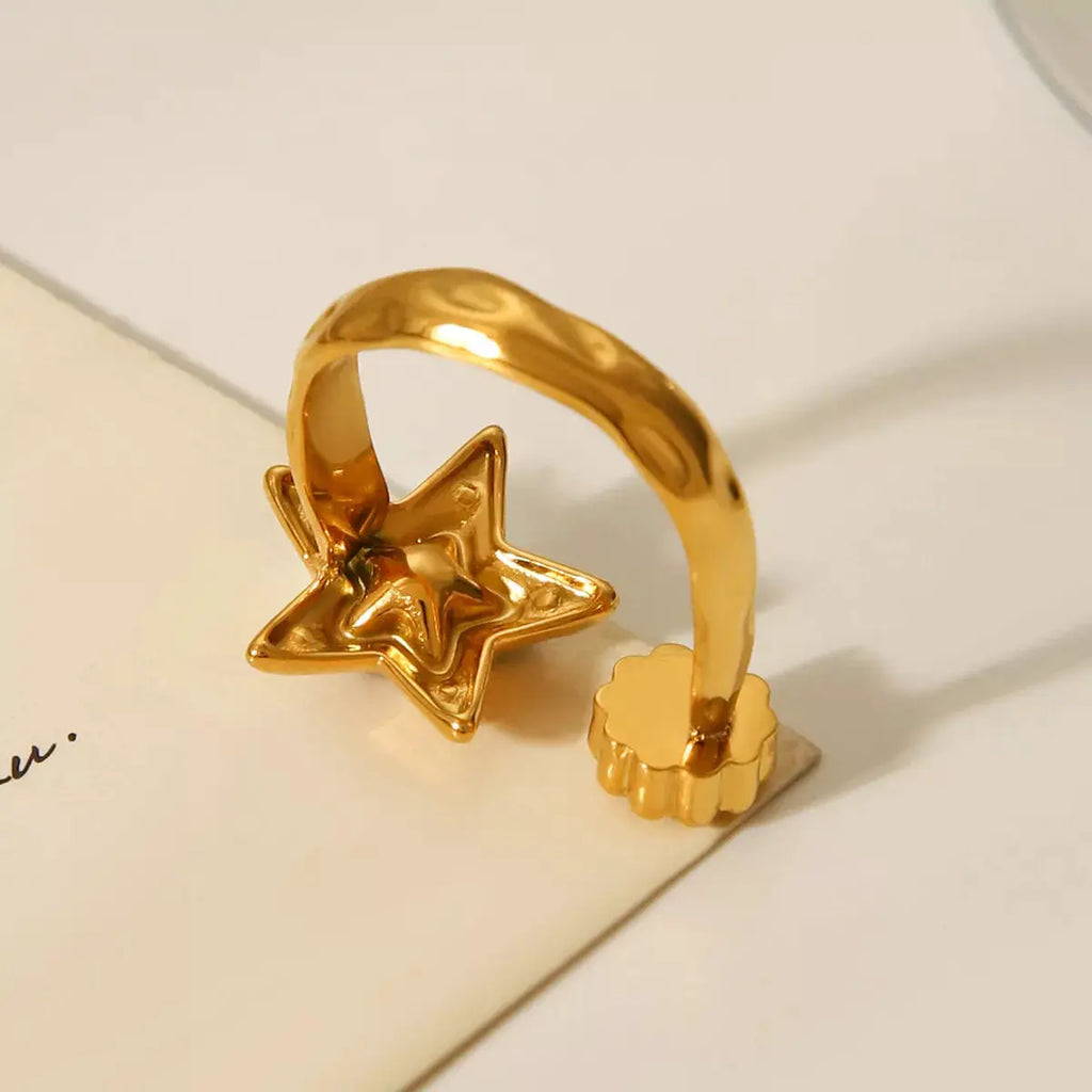 18K Gold-Plated Zircon Star Open Ring by Trendsi