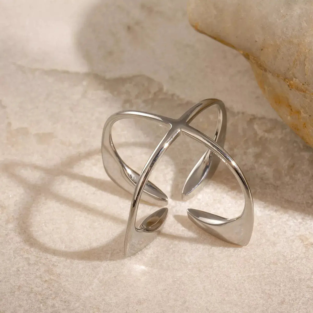 Stainless Steel Crisscross Open Ring by Trendsi