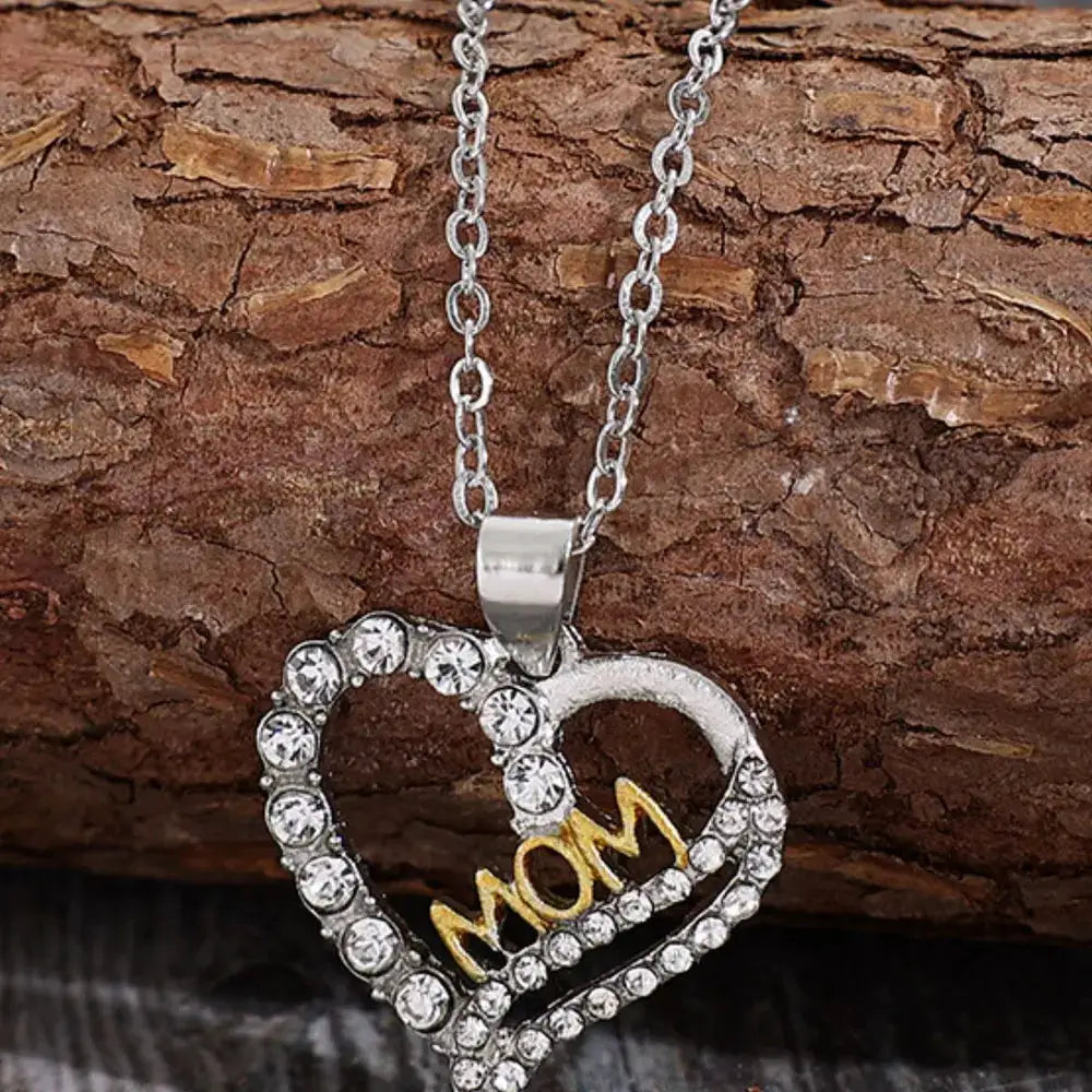 Alloy Inlaid Zircon Heart Pendant Necklace by Trendsi