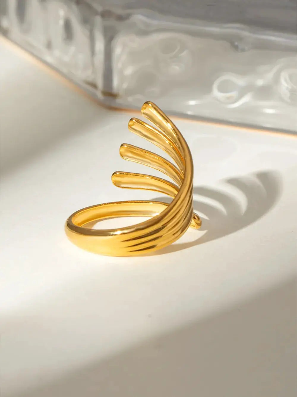 18K Gold-Plated Stainless Steel Irregular Lines Open Ring by Trendsi