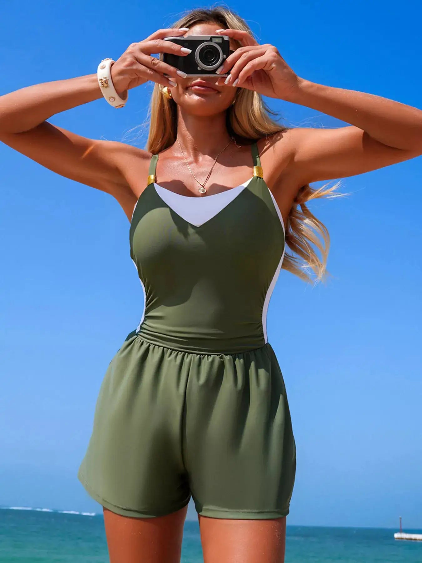 Color Block Adjustable Strap One-Piece Swimsuit by Trendsi