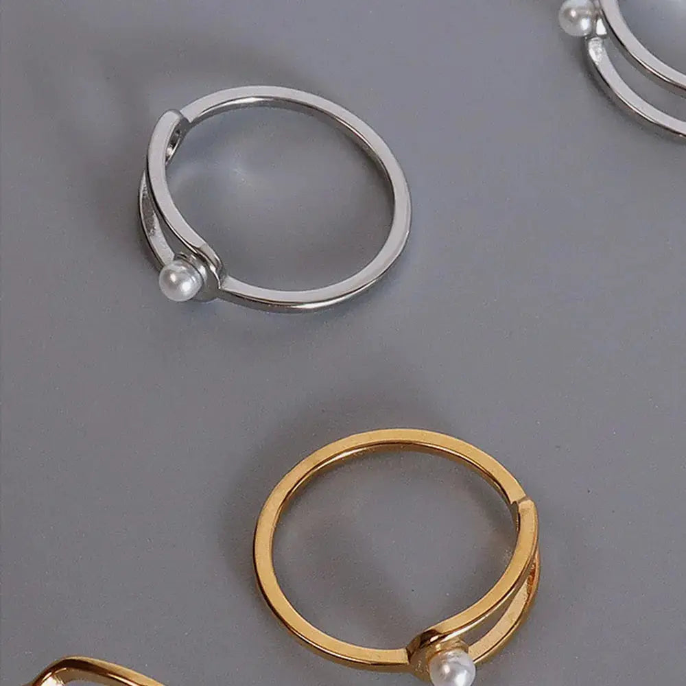 Synthetic Pearl Titanium Steel Ring by Trendsi