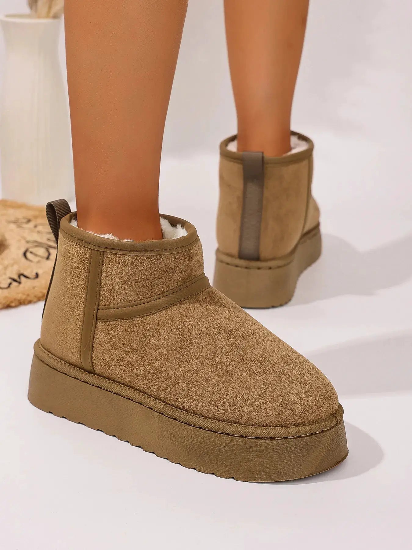 Platform Winter Ankle Boots with Cozy Fleece Lining by Trendsi